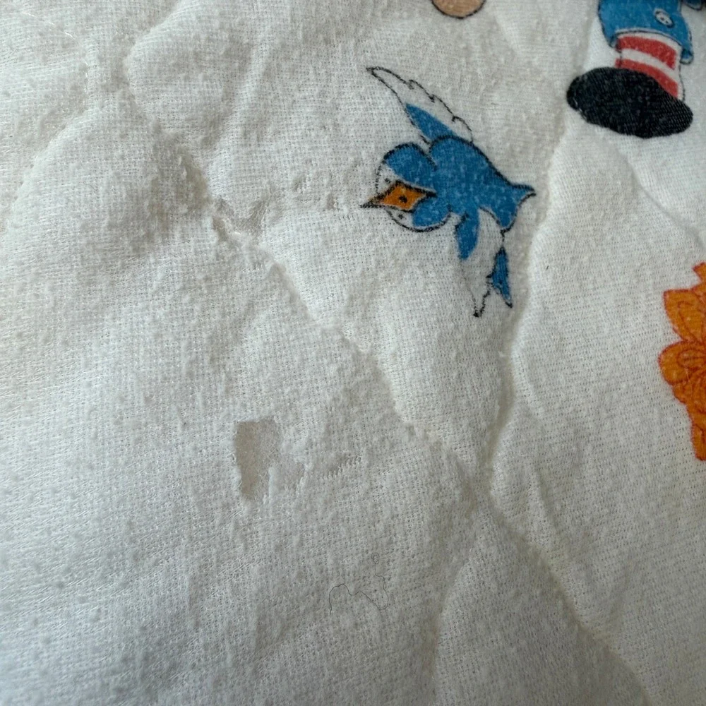 Vintage 1976 Raggedy Ann & Andy Quilted Baby Blanket Ruffle Trim 32 x 45 Nursery